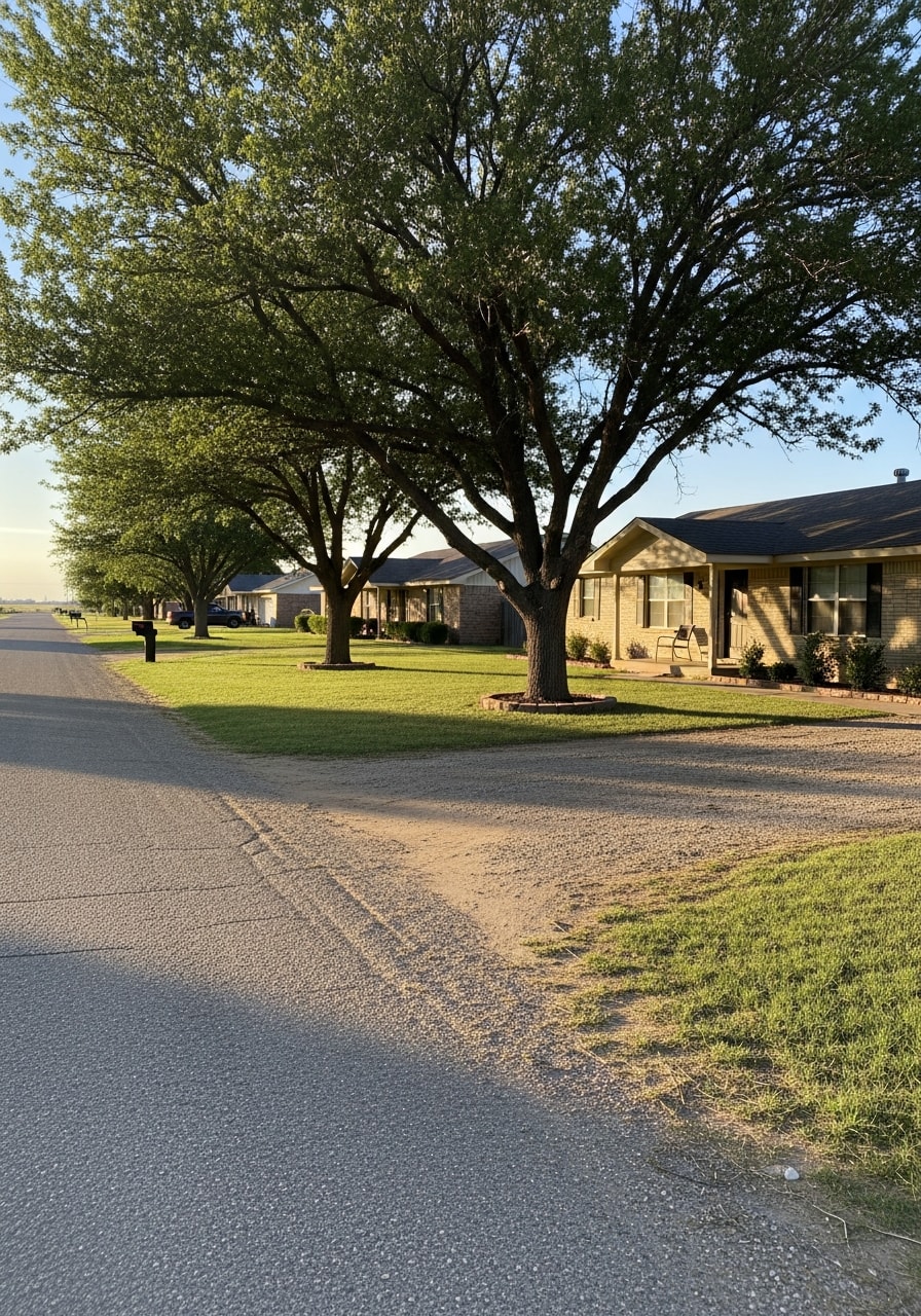 Abernathy home with rural setting, mature trees, and property reflecting agricultural community character.