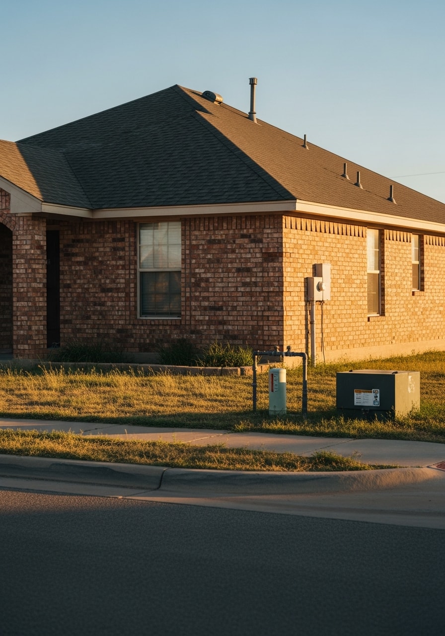Plainview property detail showing local building style and landscape adapted to Panhandle conditions.